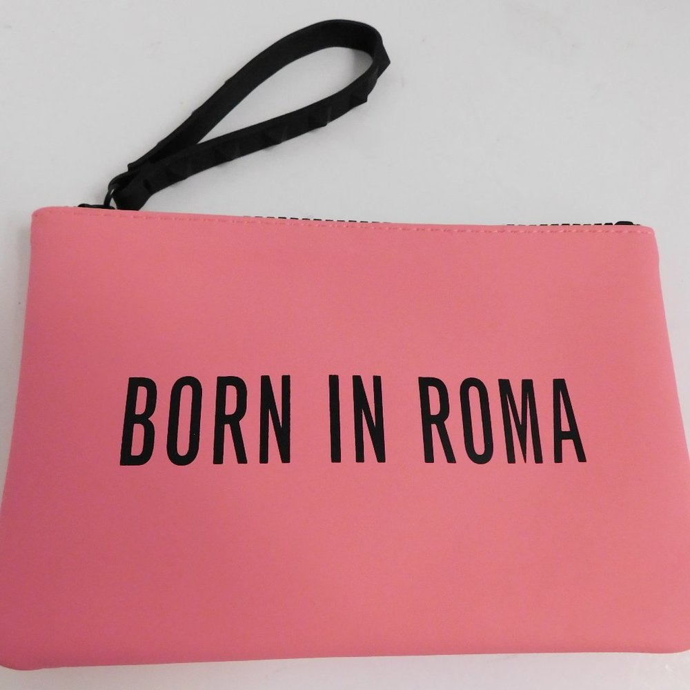 New Valentino Born In Roma Pink Black Recycled Rubber Small Fragrance Clutch Bag